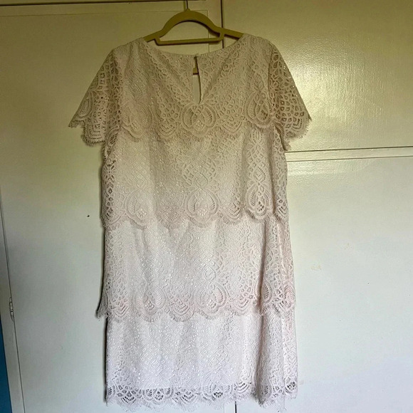 NWT Sundance Julia Blush Tiered Lace Dress Short Sleeves Size Large - Picture 6 of 13